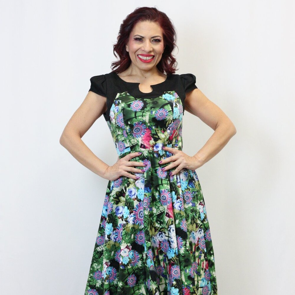 Green Crop Floral Swing Dress